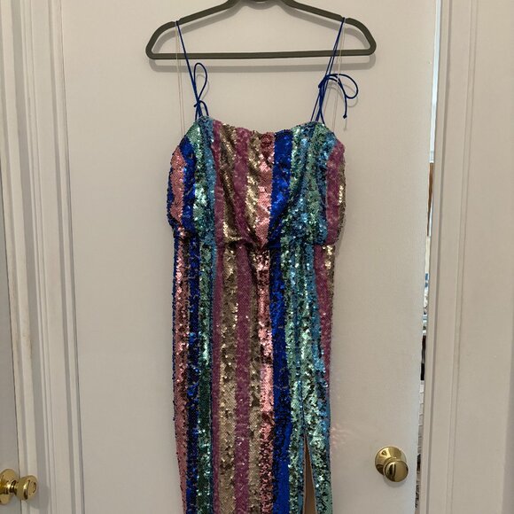 Aidan by Aidan Mattox Sequined Stripe Dress - Picture 2 of 5